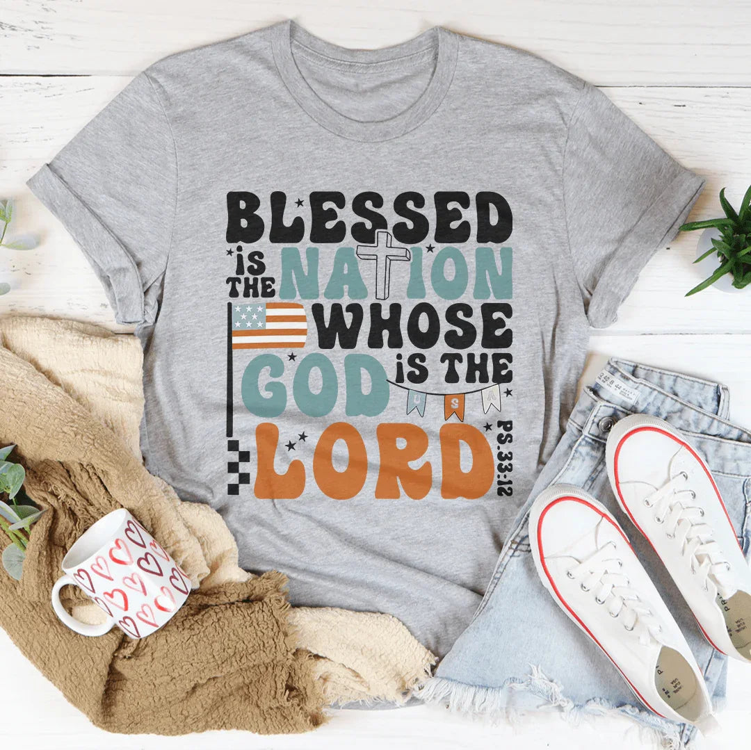 Blessed Is The Nation Whose God Is The Lord Tee Athletic Heather / S Peachy Sunday T-Shirt