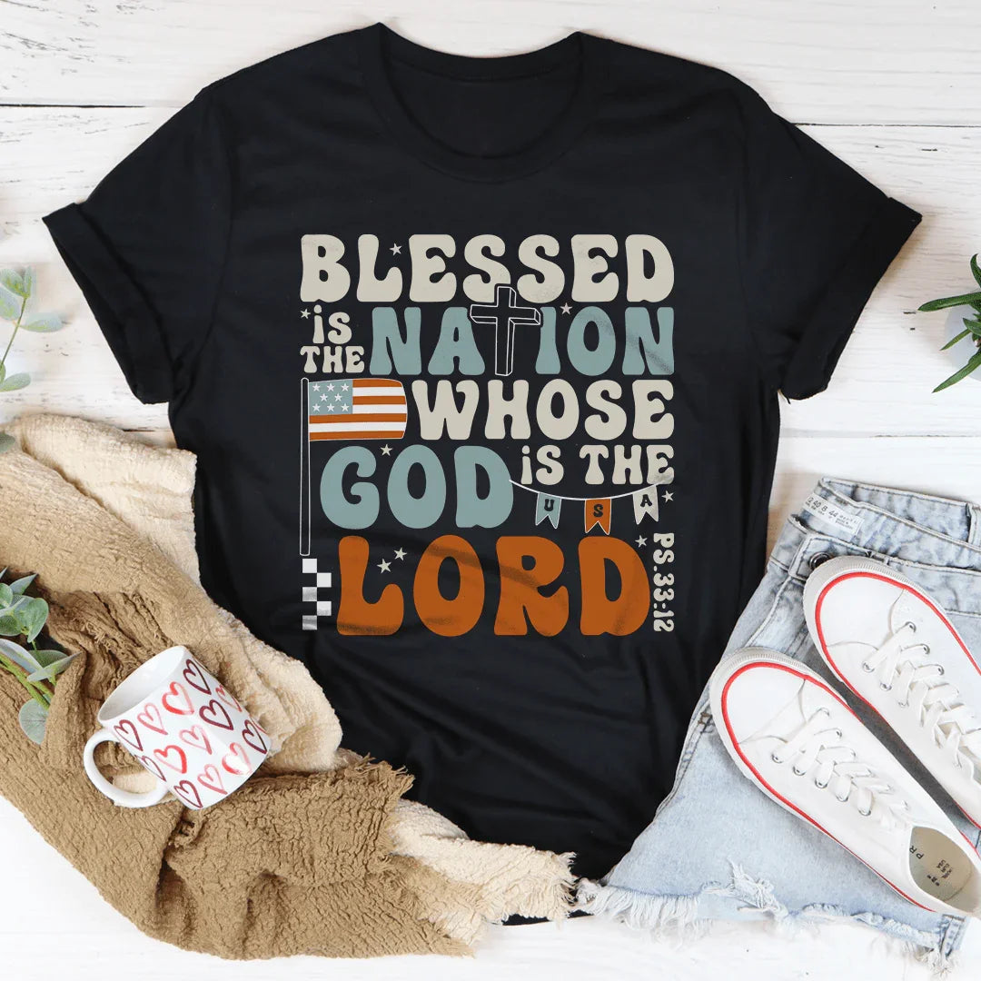 Blessed Is The Nation Whose God Is The Lord Tee Black Heather / S Peachy Sunday T-Shirt