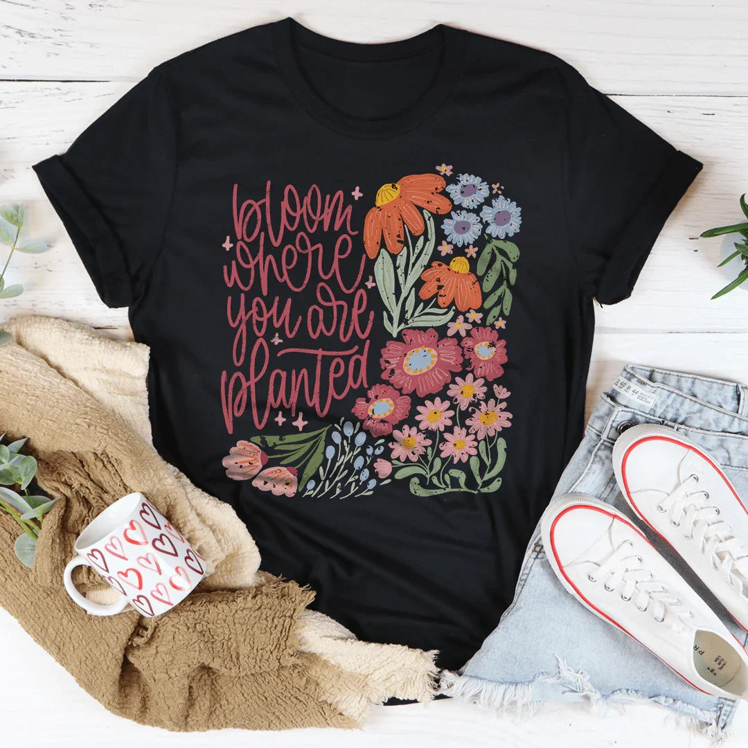 Bloom Where You Are Planted Tee Black Heather / S Peachy Sunday T-Shirt