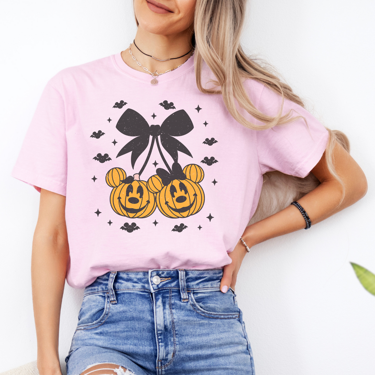 Halloween Disney Theme Park Graphic Tee – Mickey Pumpkin Coquette