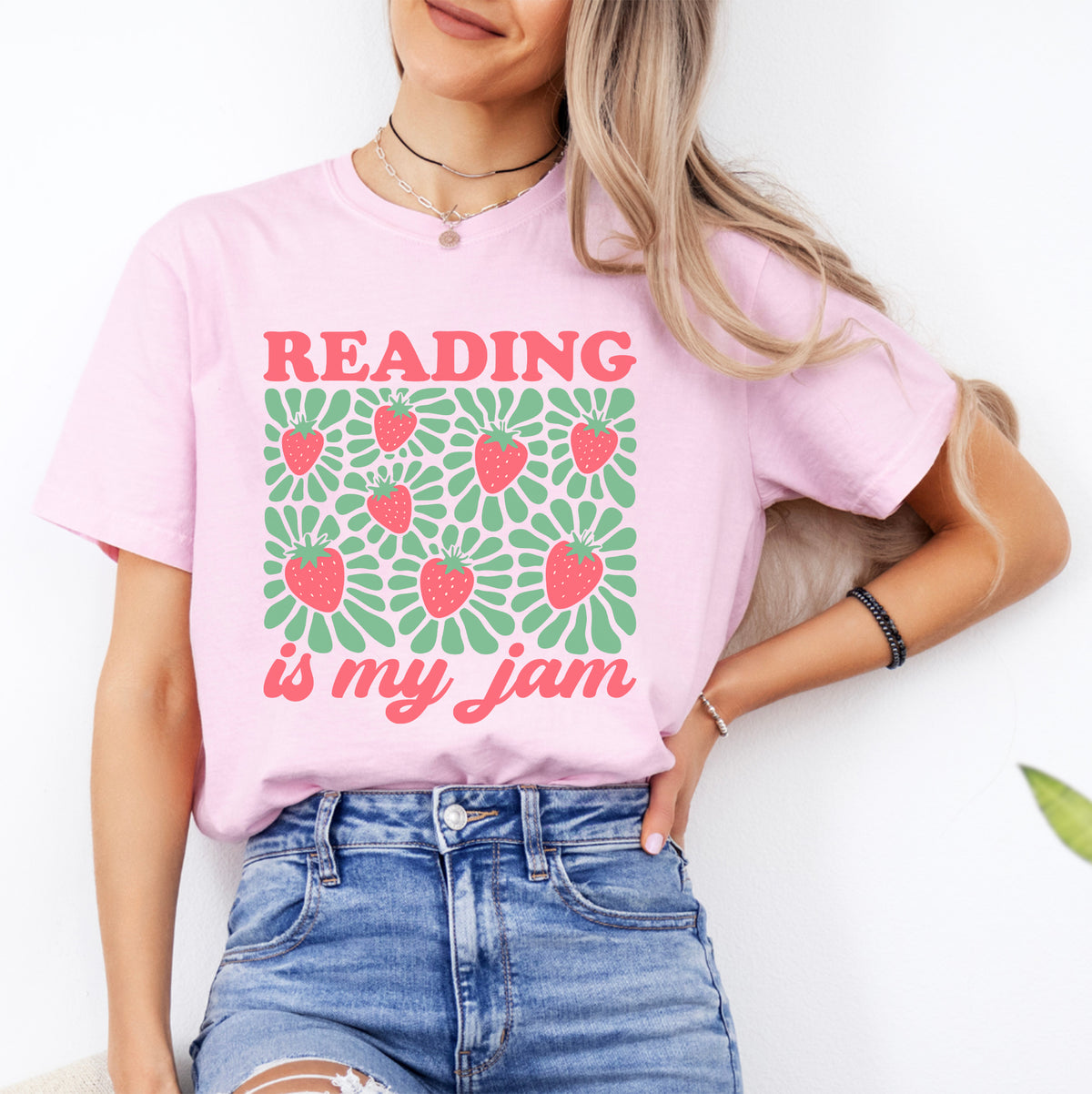 Retro-T-Shirt mit Grafik für Buchliebhaber – \"Reading Is My Jam\"