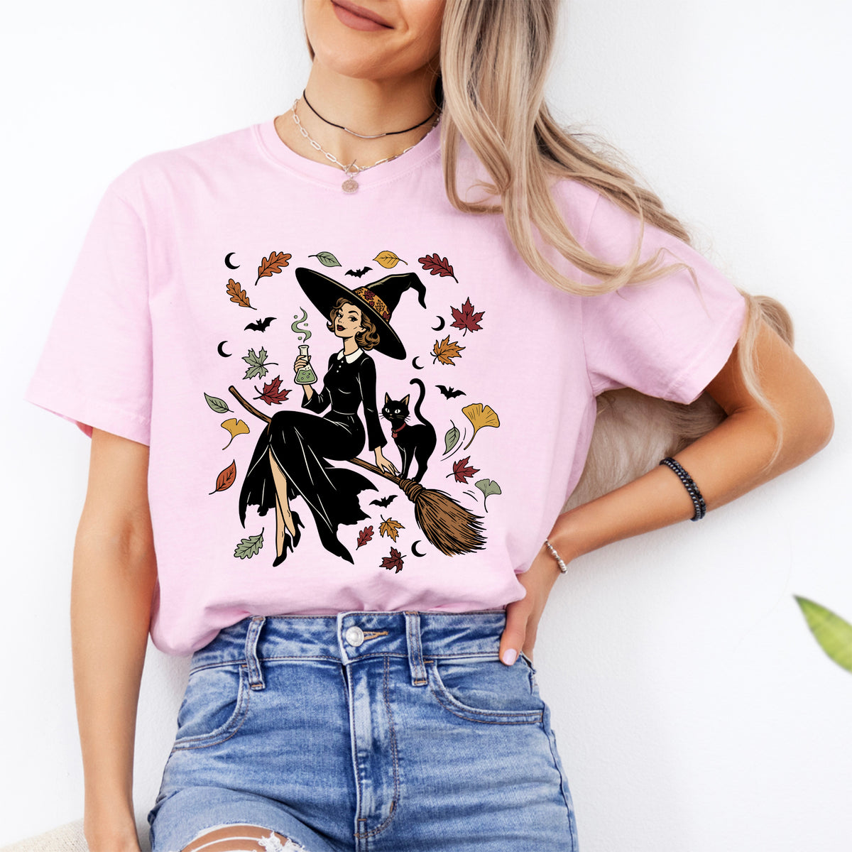 Vintage Witch & Cat Ringer Tee
