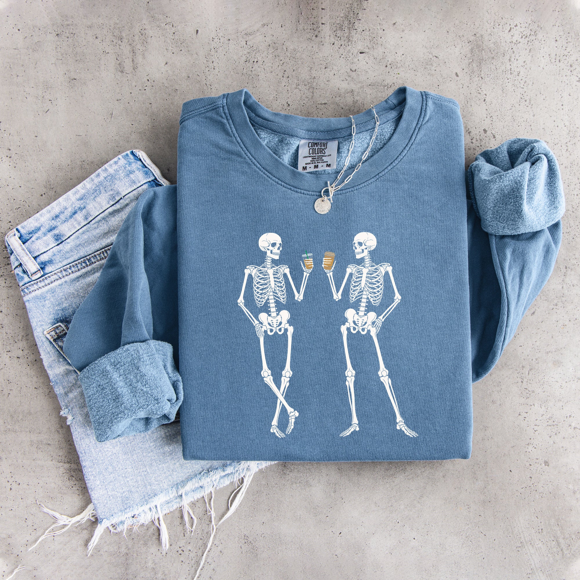 Skeleton Drinking Coffee Sweatshirt