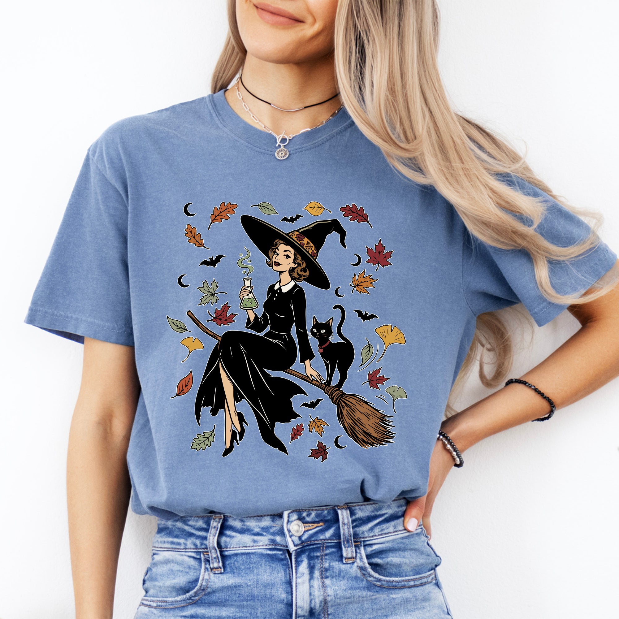 Vintage Witch & Cat Ringer Tee