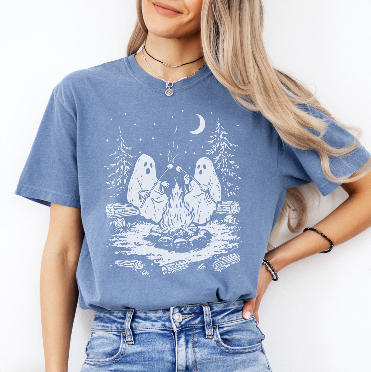 Campfire Ghosts Graphic Shirt – Cozy Spooky Season Camping Top