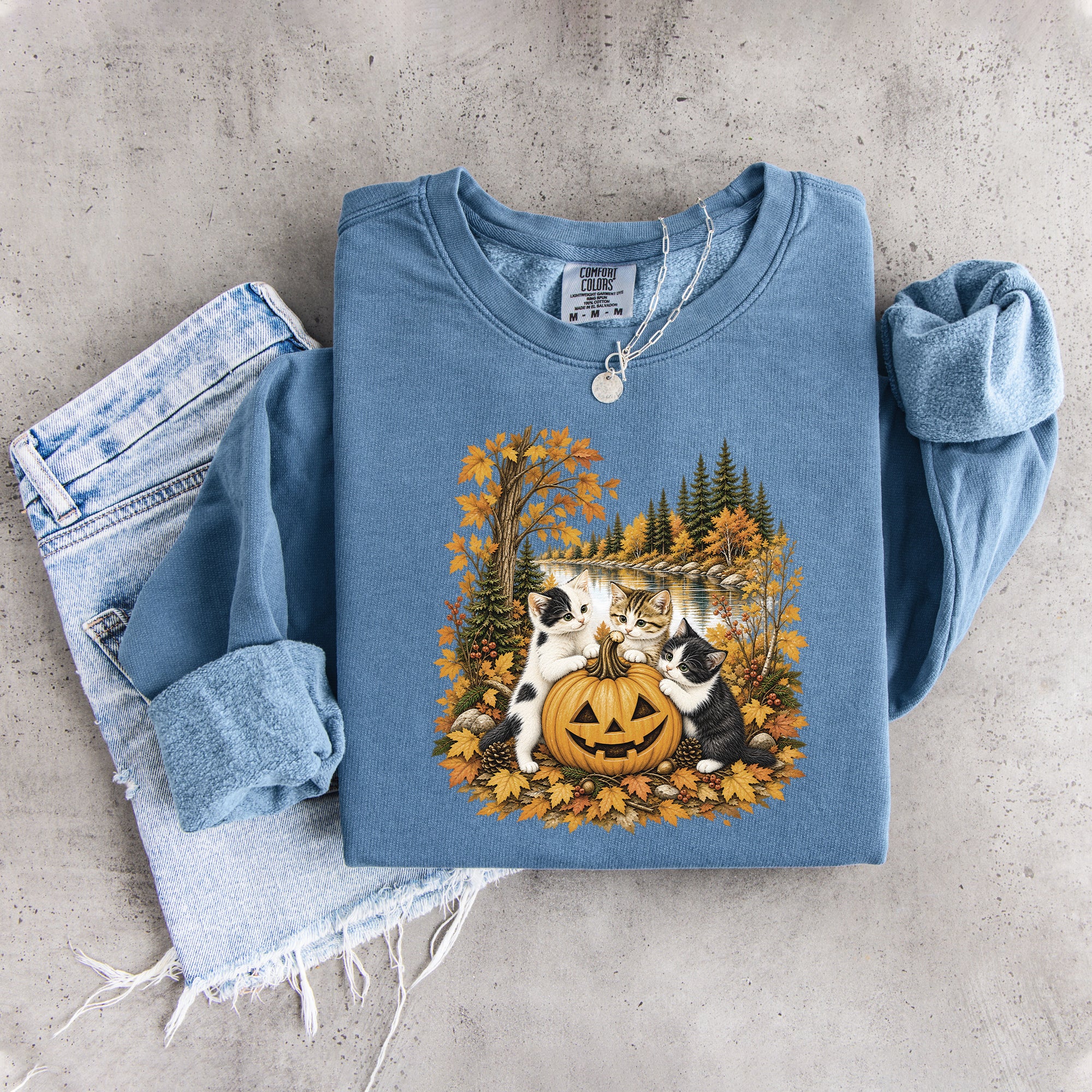 Vintage-90er-Katzen-Halloween-Sweatshirt