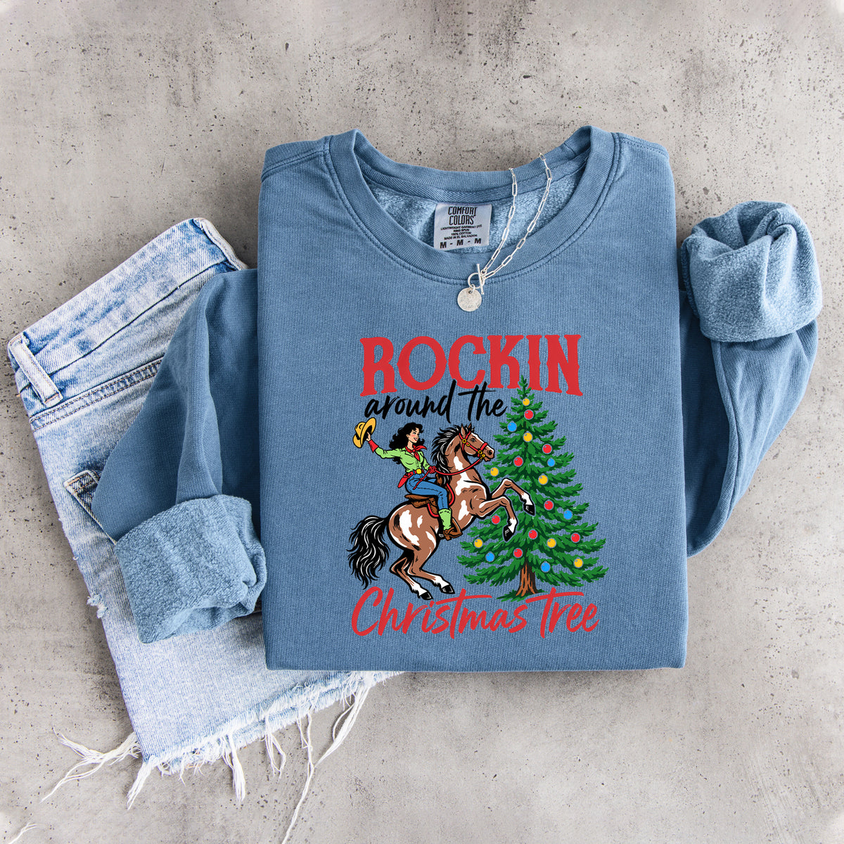 "Rockin' Around The Christmas Tree" – Western Cowgirl Holiday Sweatshirt