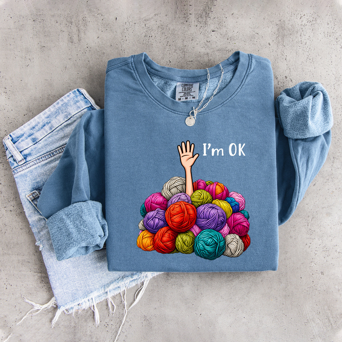 Sweatshirt „Ich bin okay“ für Garnliebhaberinnen