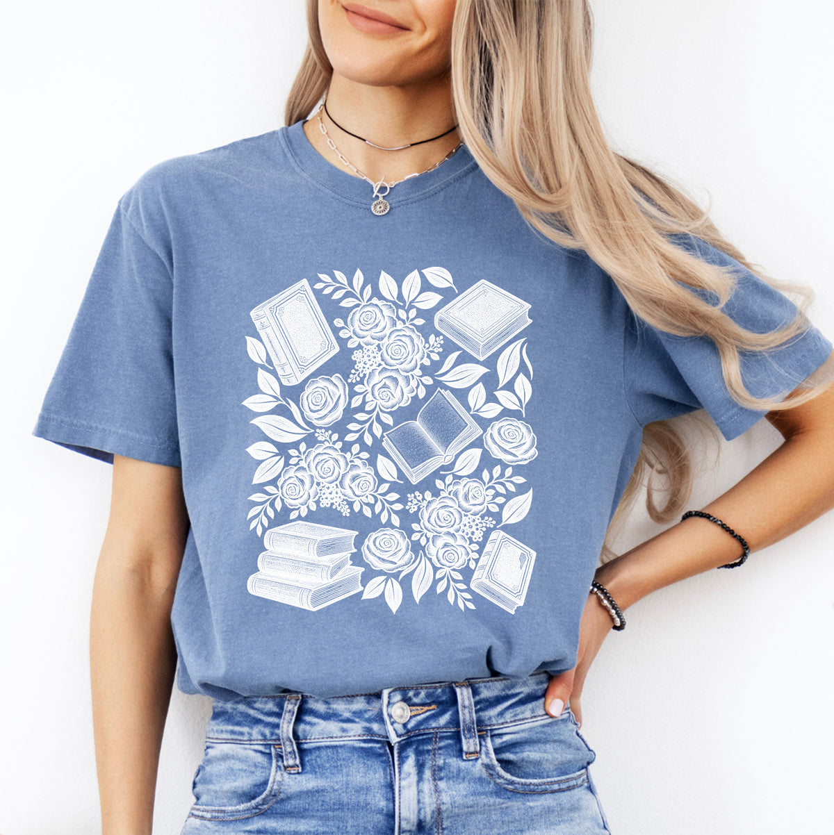 Linocut Books And Flowers Tee