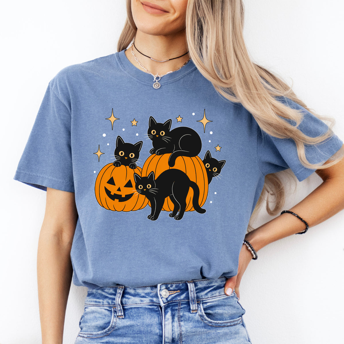 Halloween-T-Shirt „Schwarze Katze“