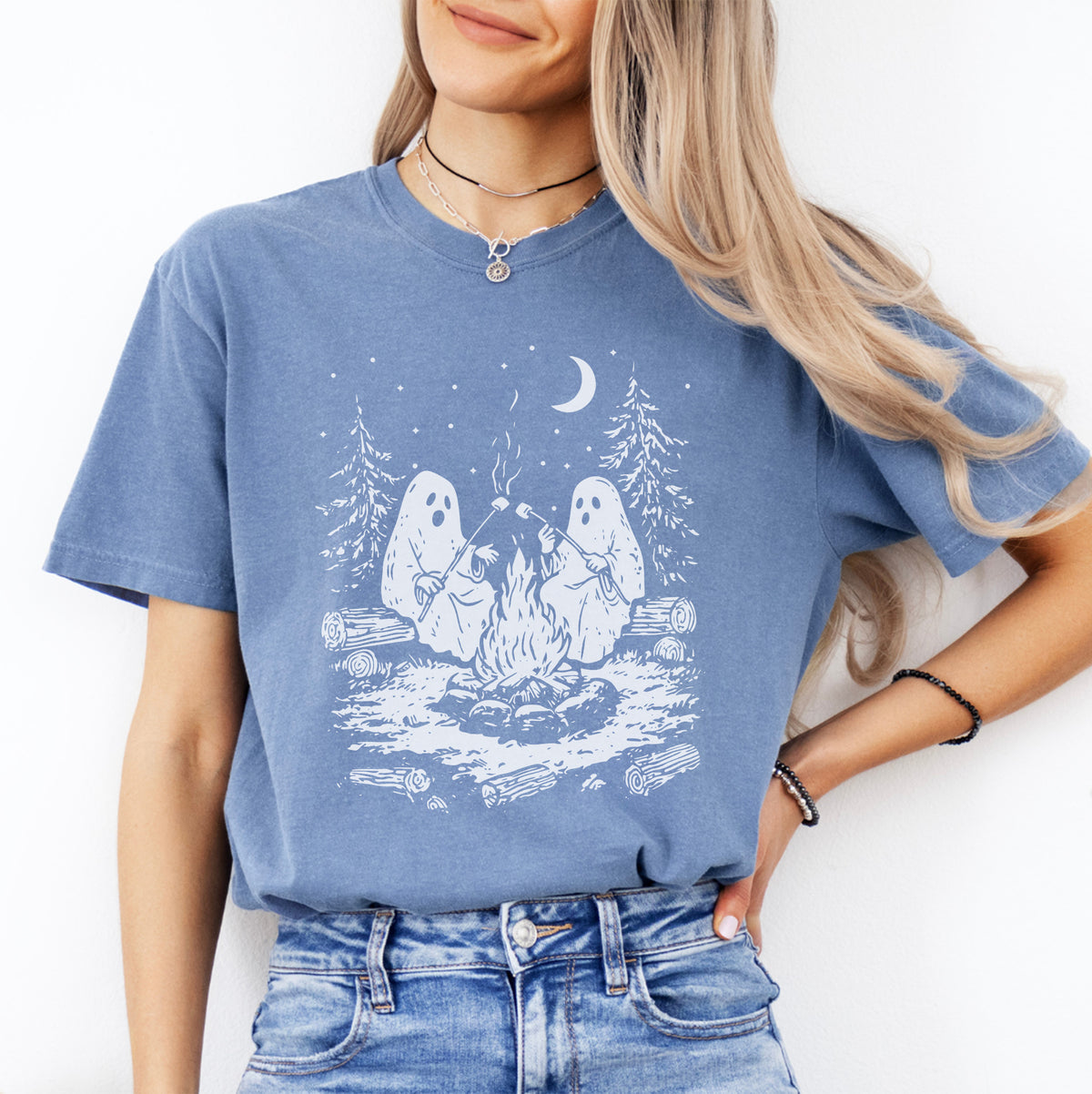 Campfire Ghosts Graphic Shirt – Cozy Spooky Season Camping Top