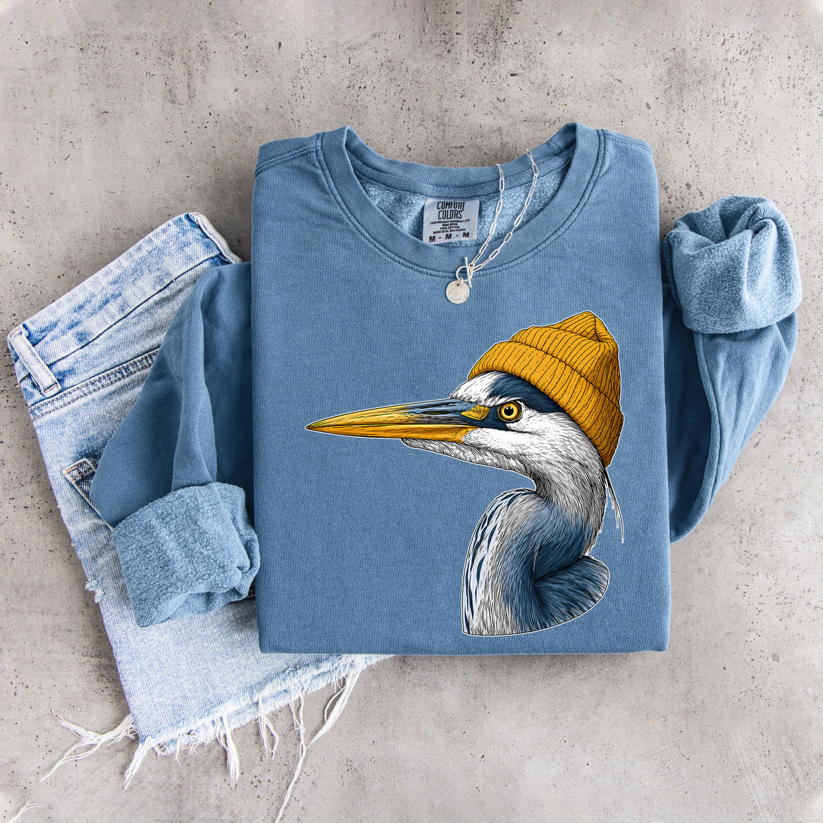 Sweatshirt mit Wildtiermotiv: Kanadareiher mit Mütze