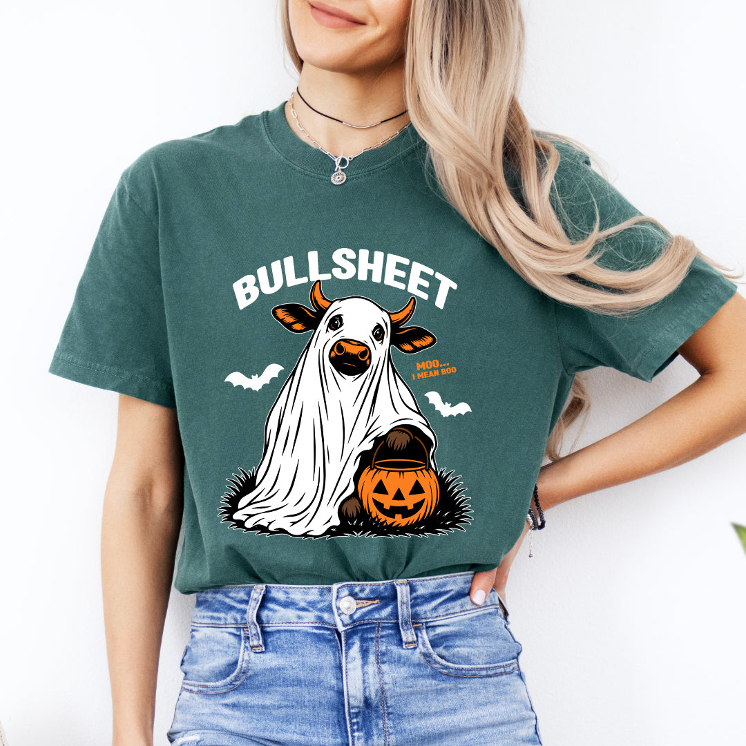 « Bullsheet - Meuh… enfin, bouh » – T-shirt graphique représentant une adorable vache fantôme