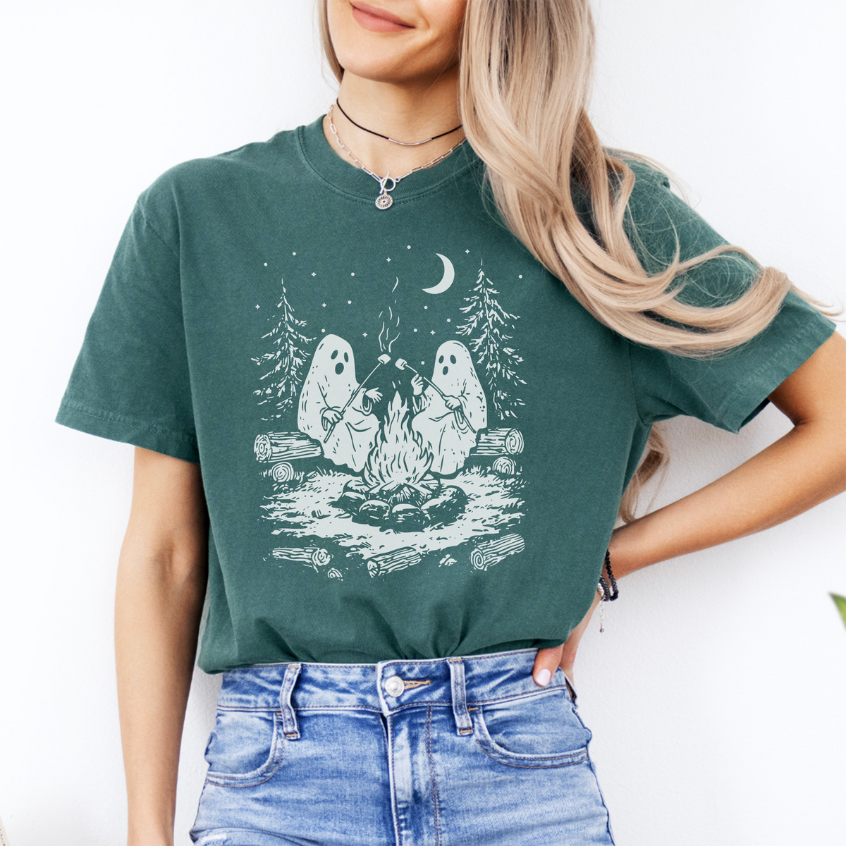 Campfire Ghosts Graphic Shirt – Cozy Spooky Season Camping Top