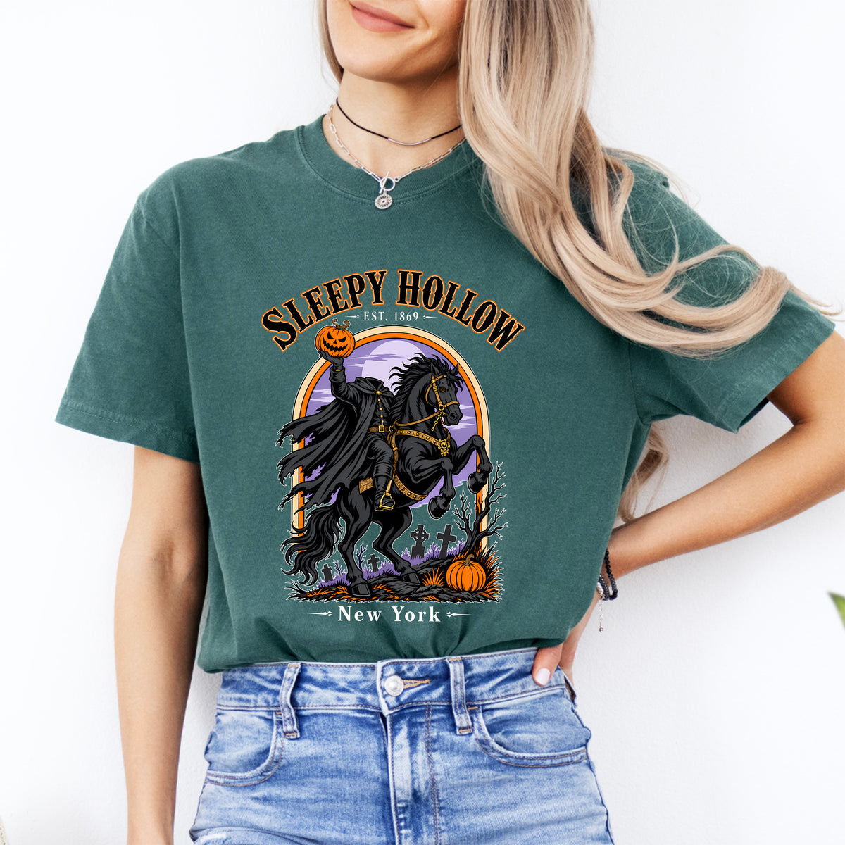 T-shirt à col rond graphique vintage du Cavalier sans tête de Sleepy Hollow