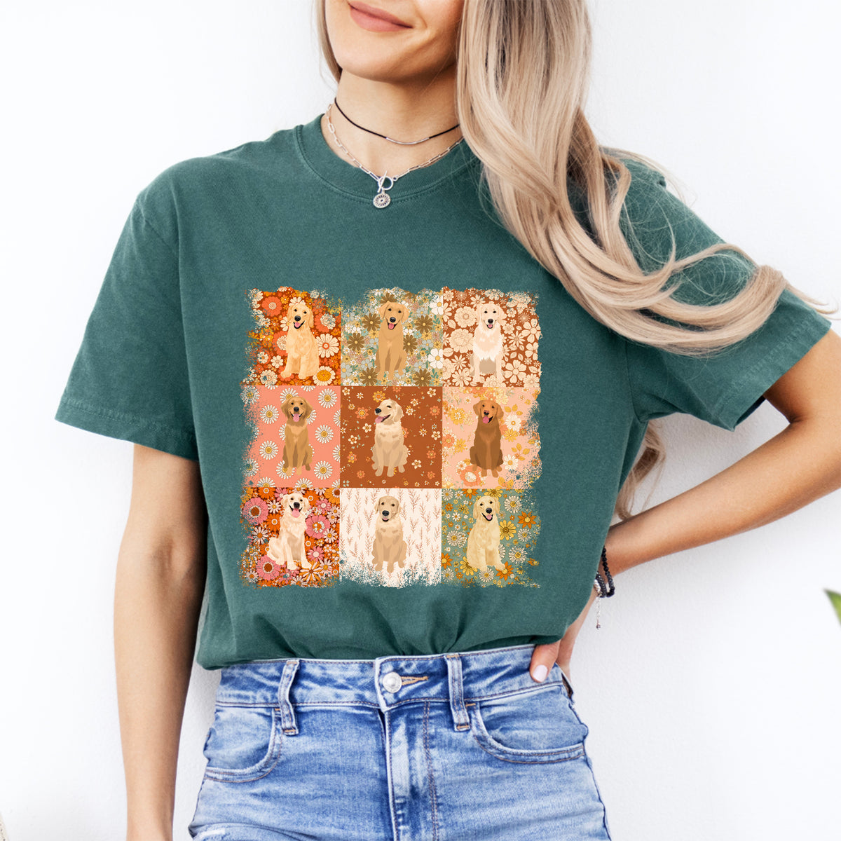 Golden-Retriever-Cottagecore-T-Shirt