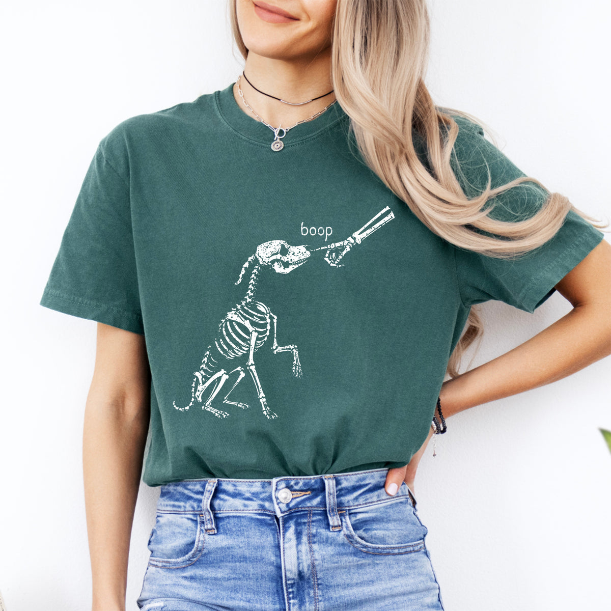 „boop“ Halloween-Shirt mit Skelett-Hund-Grafik – Niedliches gruseliges Haustier-Shirt