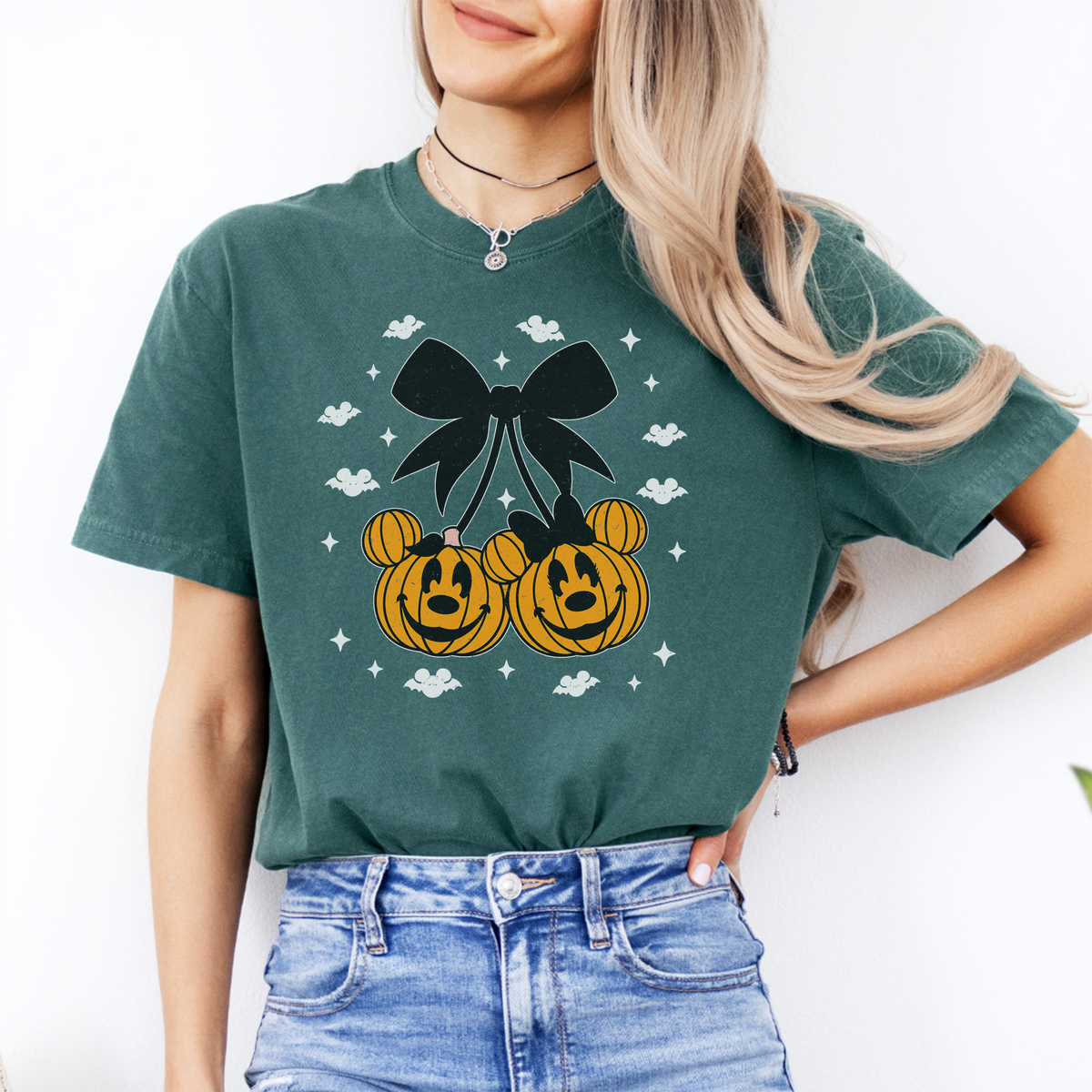 Halloween Disney Theme Park Graphic Tee – Mickey Pumpkin Coquette