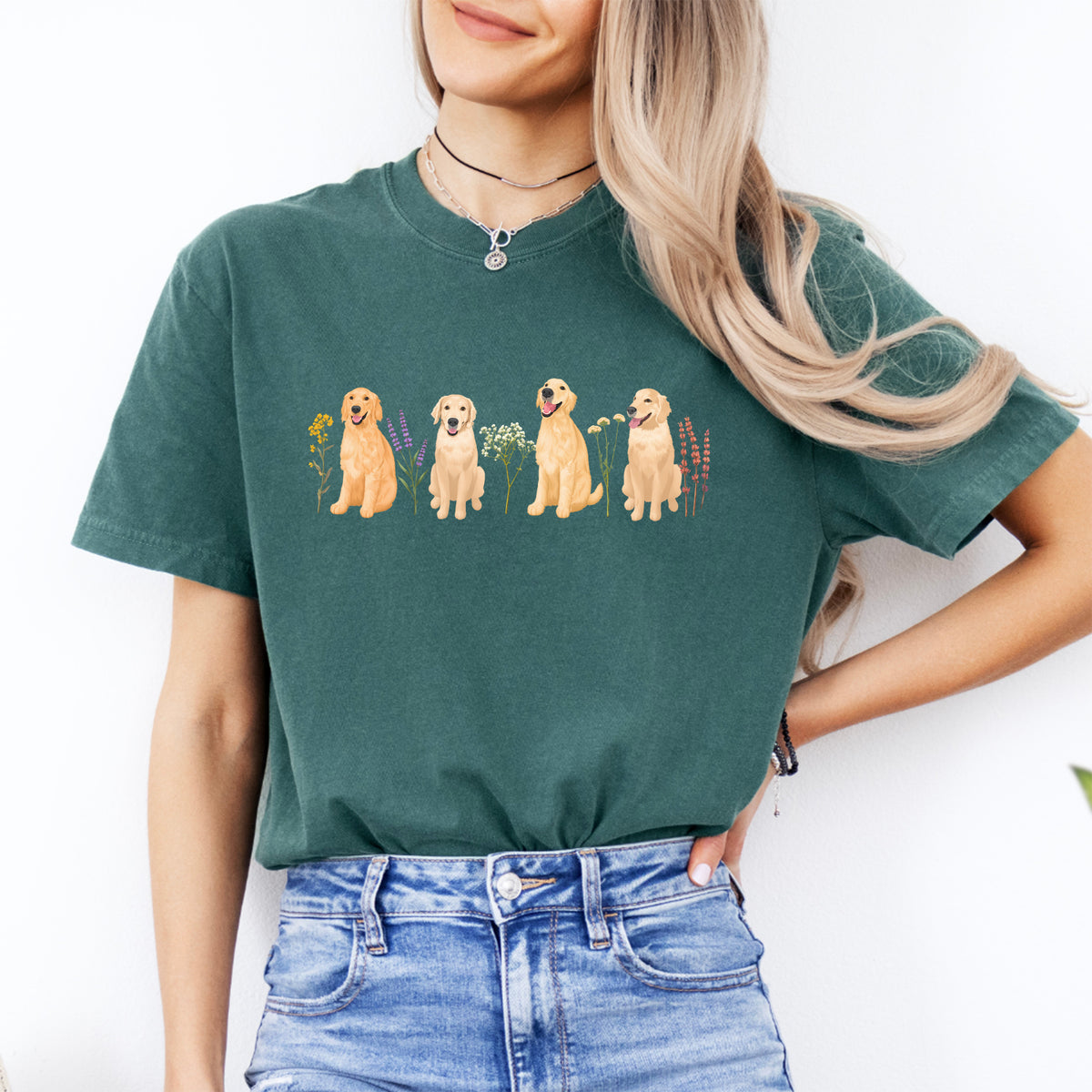 Camiseta de Golden Retriever floral