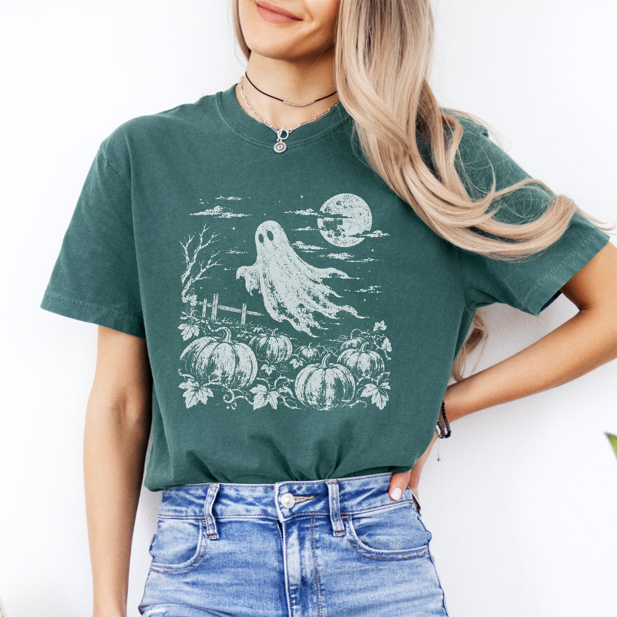 Vintage Halloween Pumpkin Field Spooky Season Tee