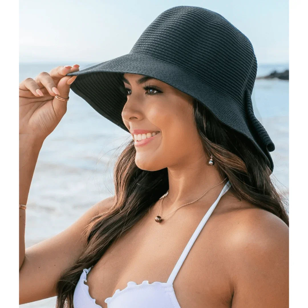 Bow Back Straw Bucket Hat Aili's Corner T-Shirt