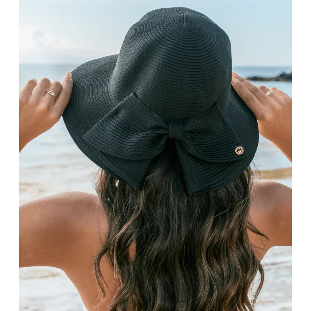 Bow Back Straw Bucket Hat Black / OneSize Aili's Corner T-Shirt