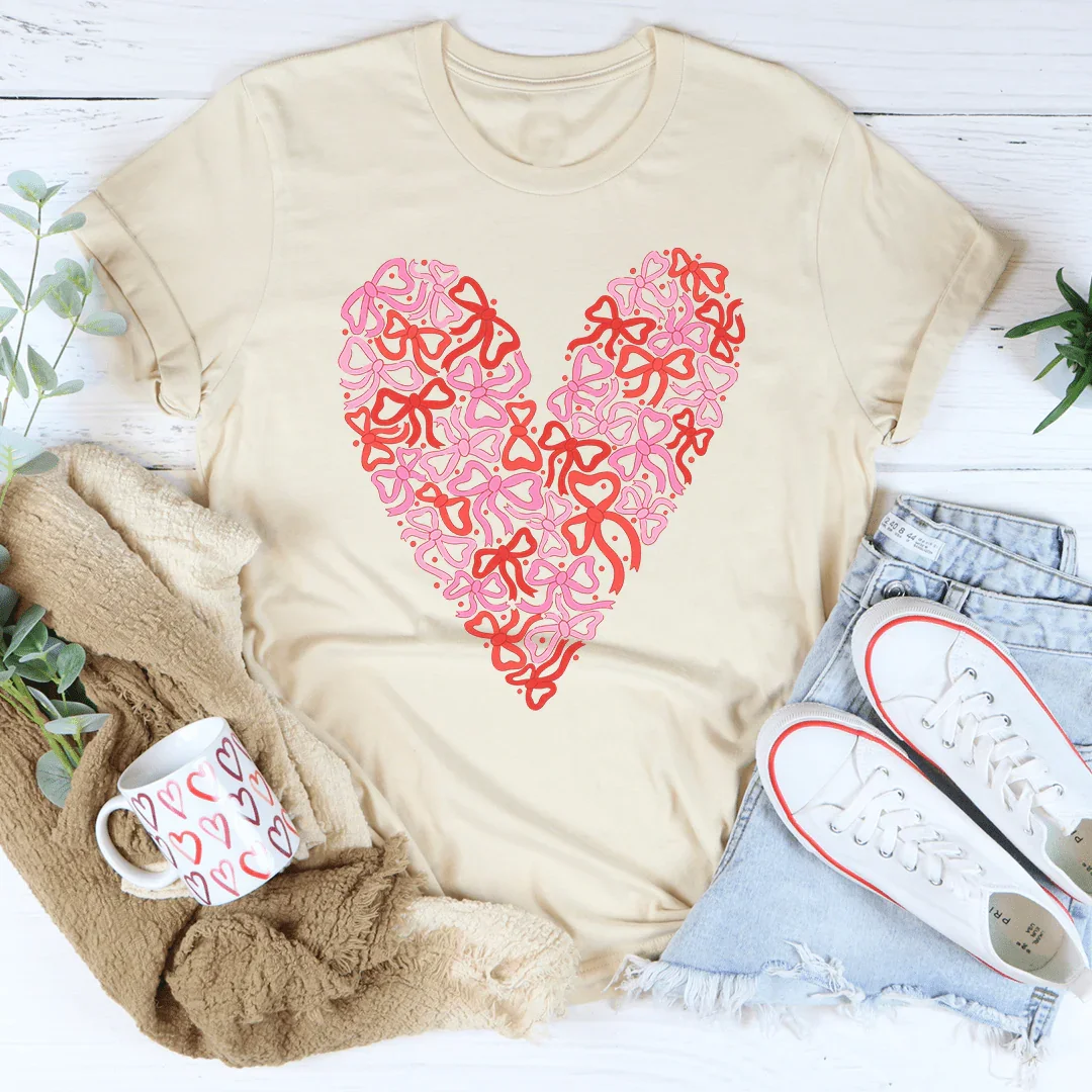 Bow Heart Tee Soft Cream / S Peachy Sunday T-Shirt