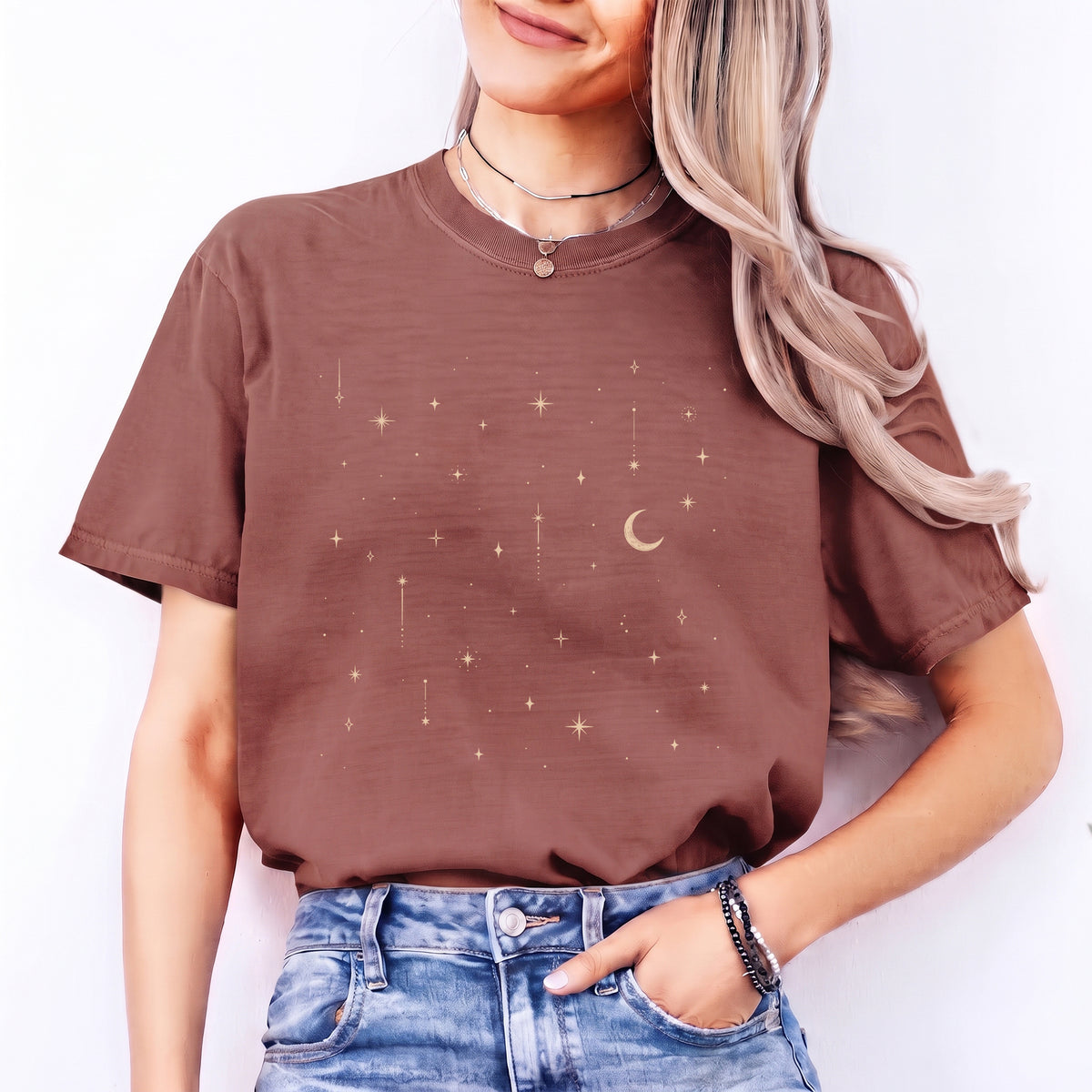 T-shirt Lune étoilée céleste
