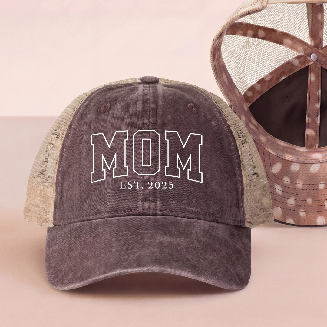Personalized Mom Est Year Embroidered Trucker Hat