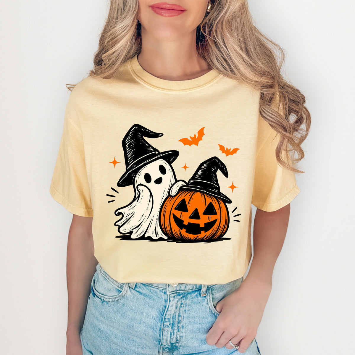 T-Shirt mit gruseligem Geisterkürbis
