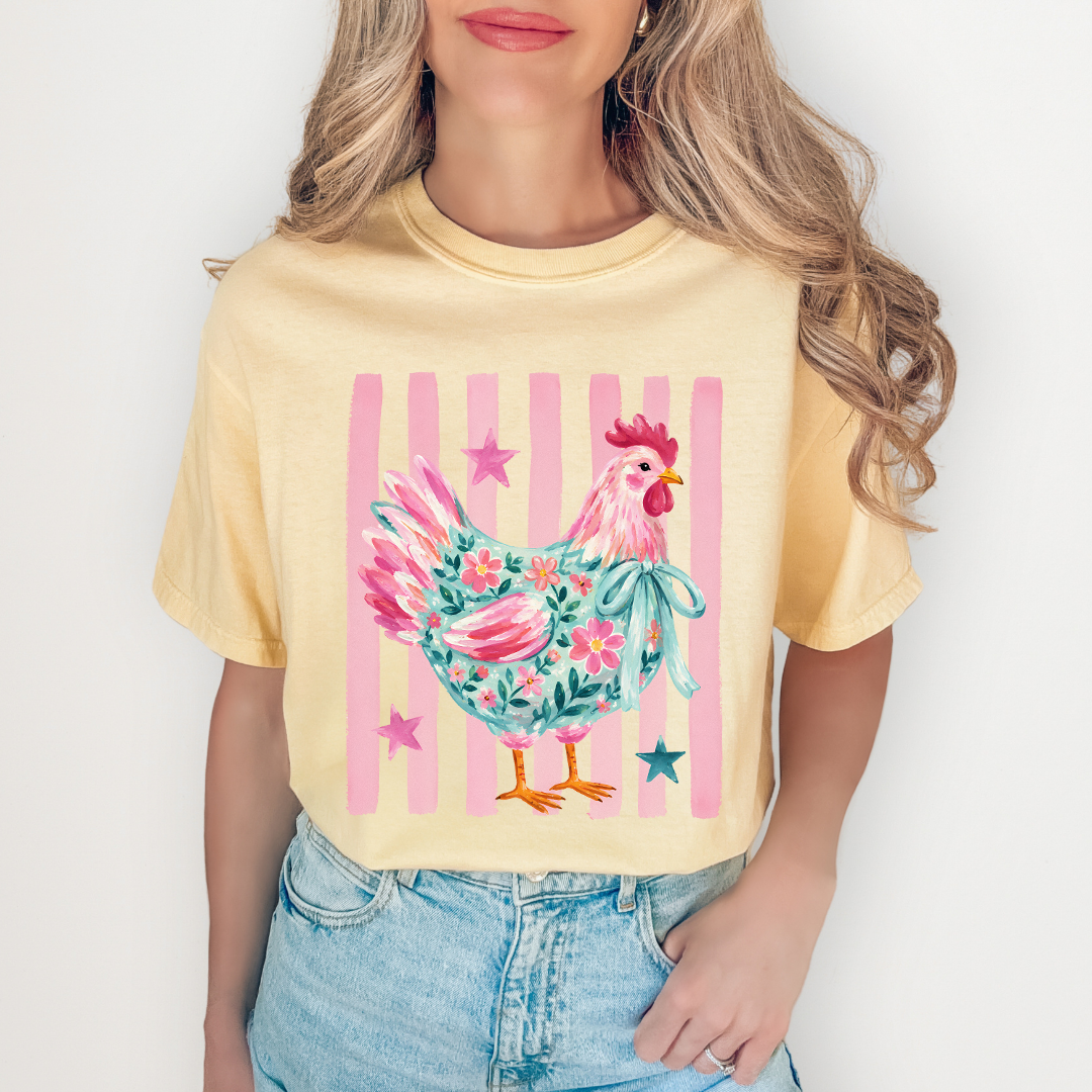 Summer Striped Chicken Tee