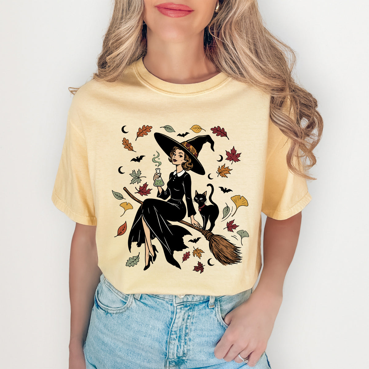 Vintage Witch & Cat Ringer Tee