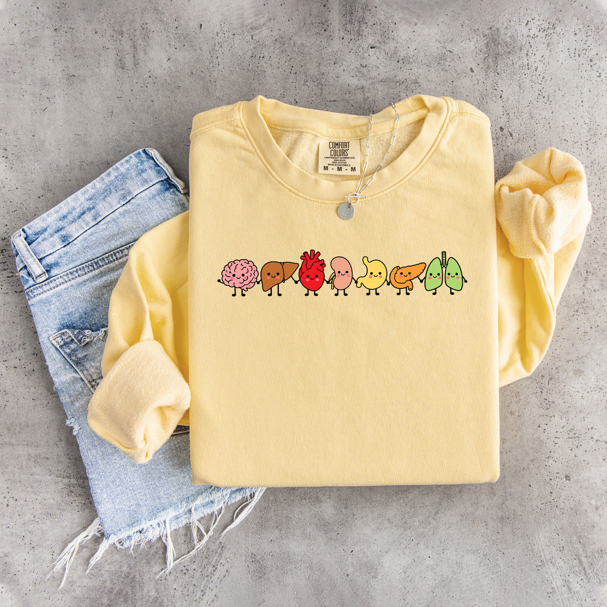 Sudadera de cuello redondo con anatomía de órganos humanos sonrientes y adorables