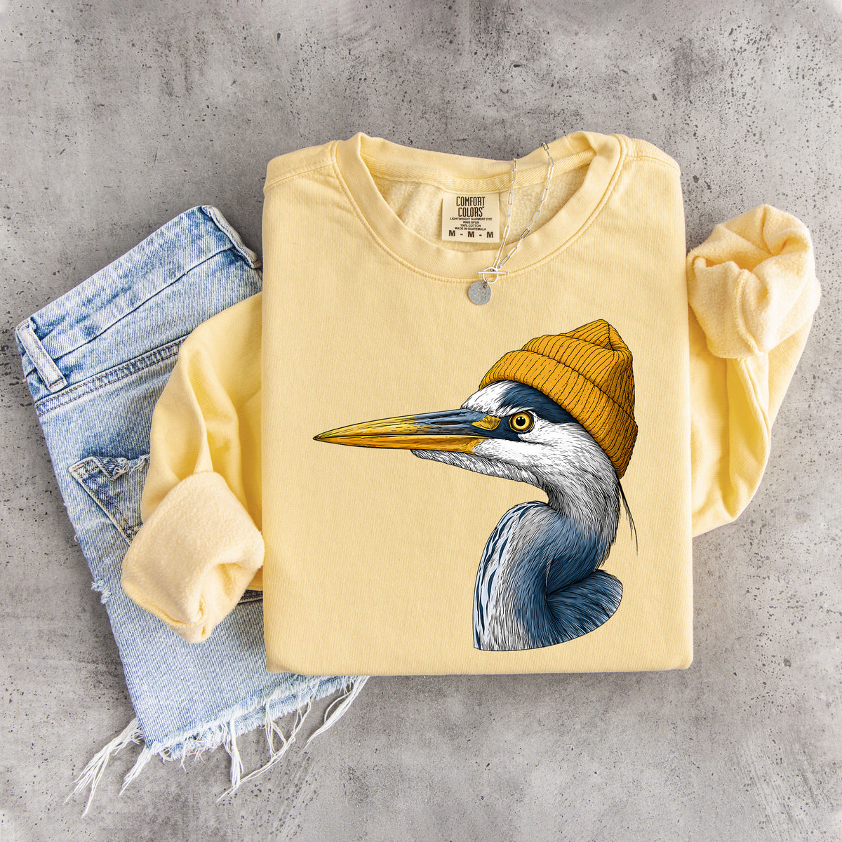 Sweatshirt mit Wildtiermotiv: Kanadareiher mit Mütze