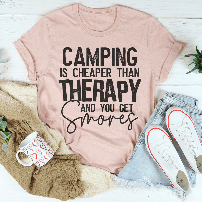 Camping Is Cheaper Than Therapy And You Get Smores Tee Heather Prism Peach / S Peachy Sunday T-Shirt