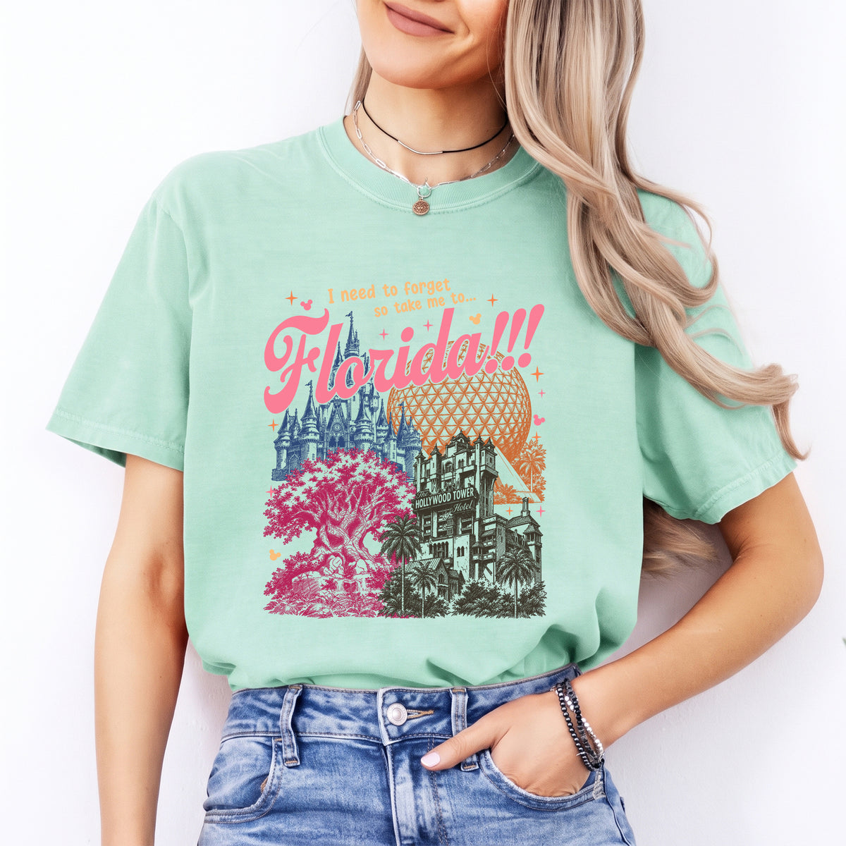 Camiseta informal con temática de vacaciones y parques de atracciones - «¡Necesito olvidarlo, así que llévame a Florida!»