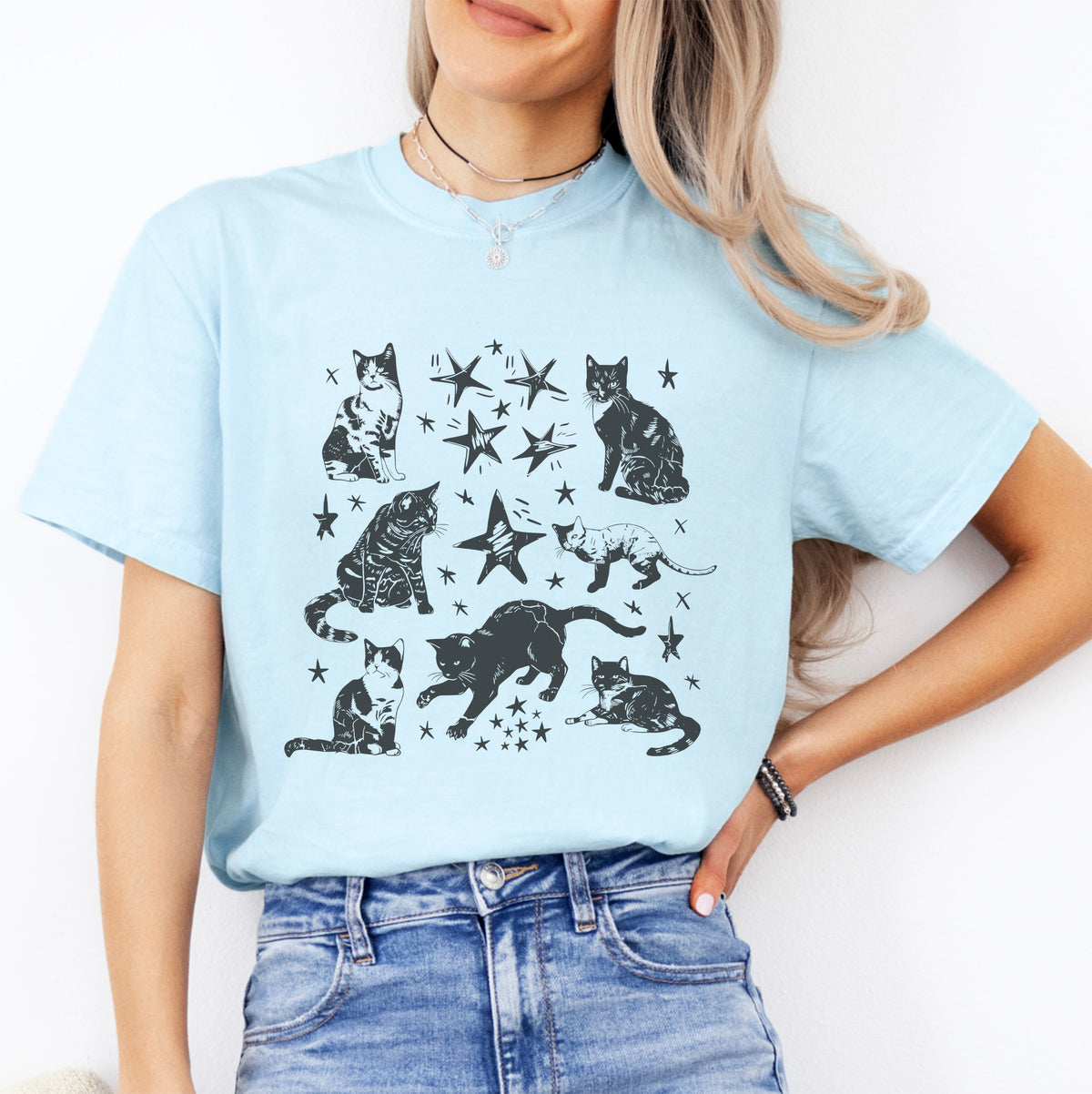 Vintage-T-Shirt mit Katzen-Sternmotiv