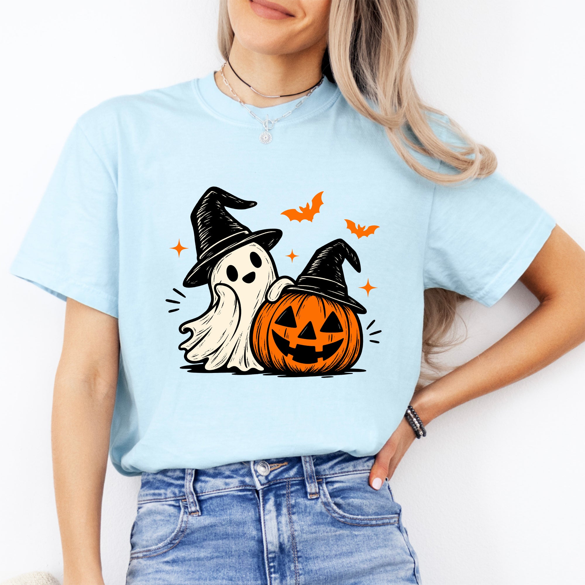 T-Shirt mit gruseligem Geisterkürbis