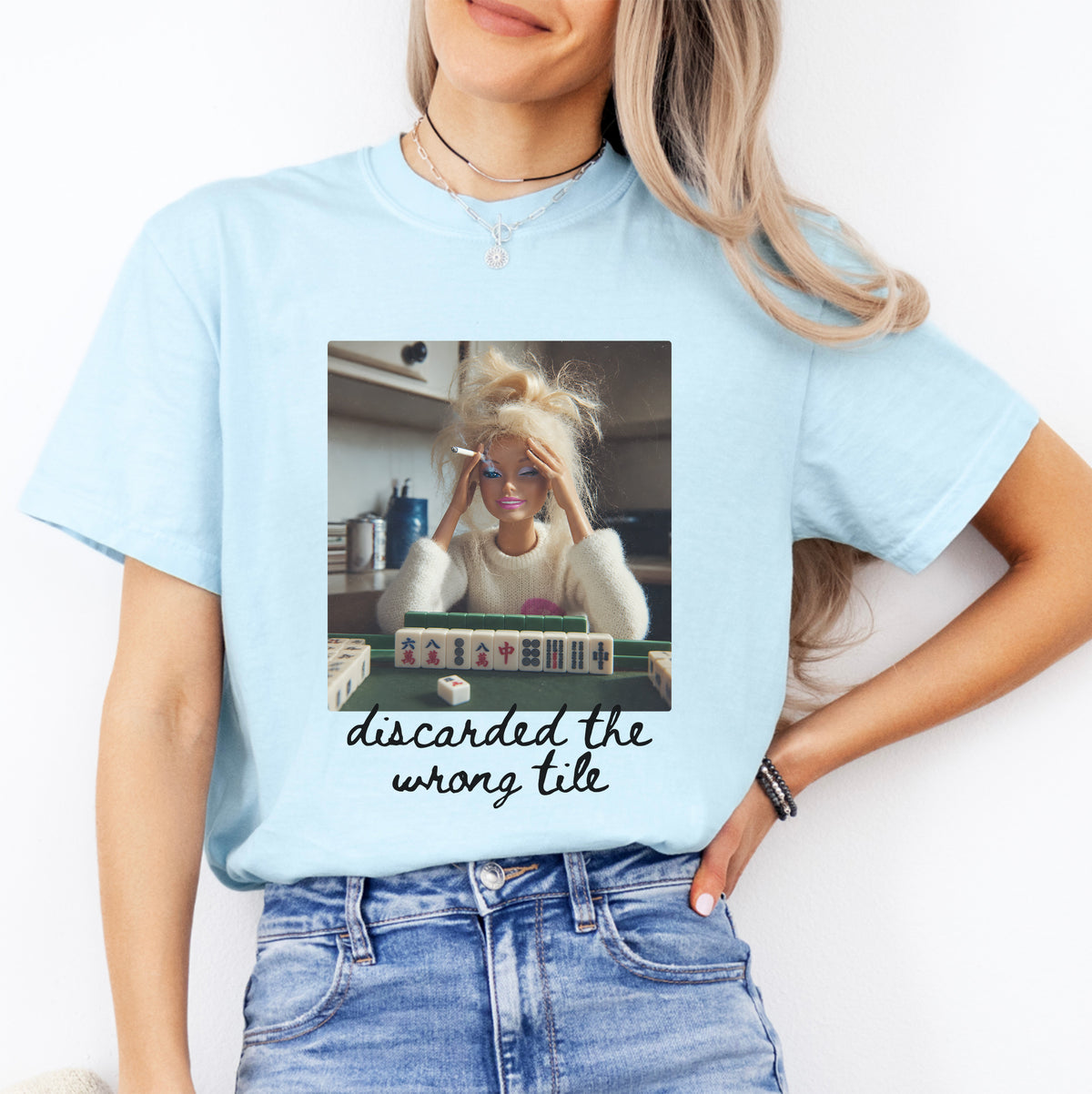 Discarded The Wrong Tile graphic t-shirt in chambray blue