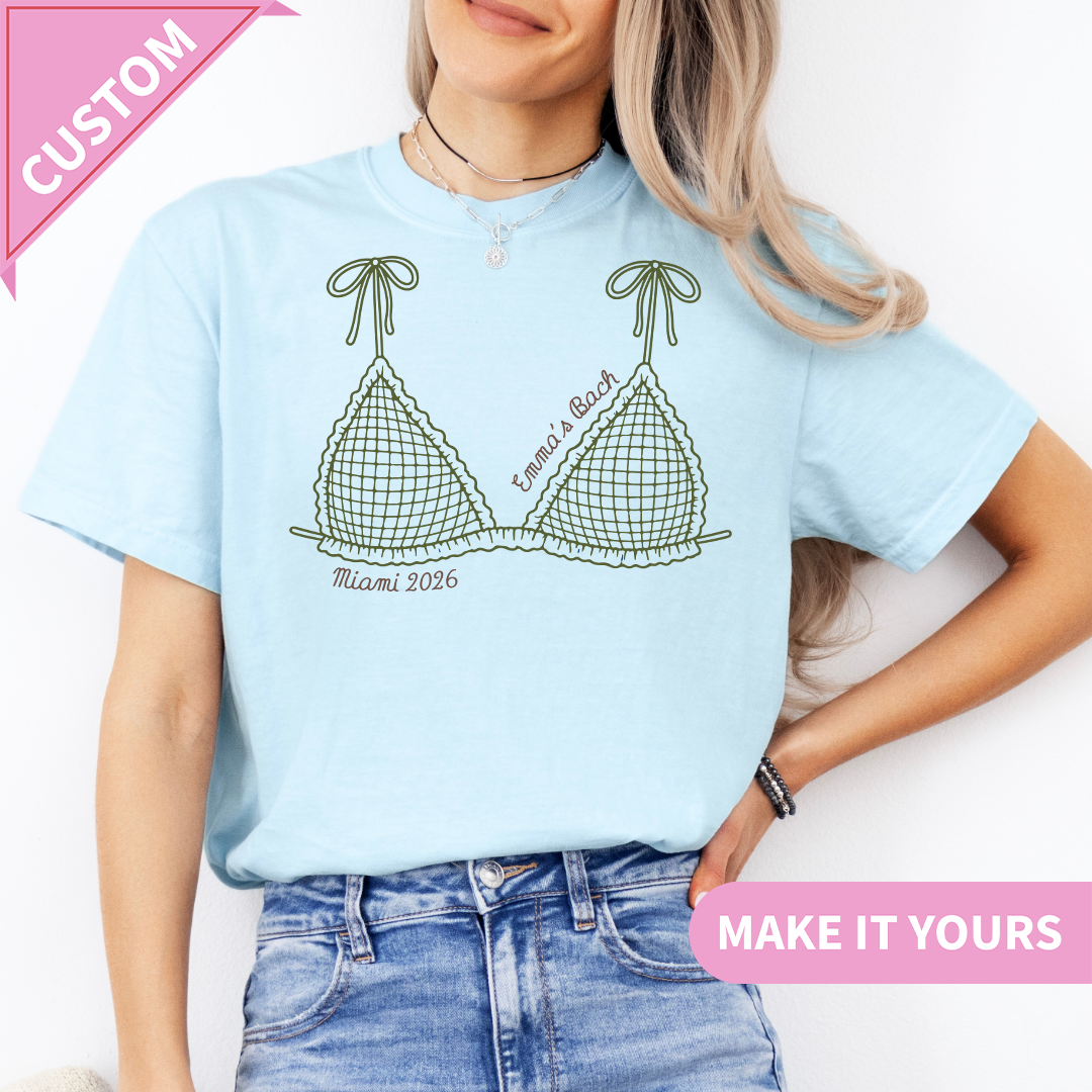 Personalisierbares Bikini-T-Shirt für den Junggesellinnenabschied