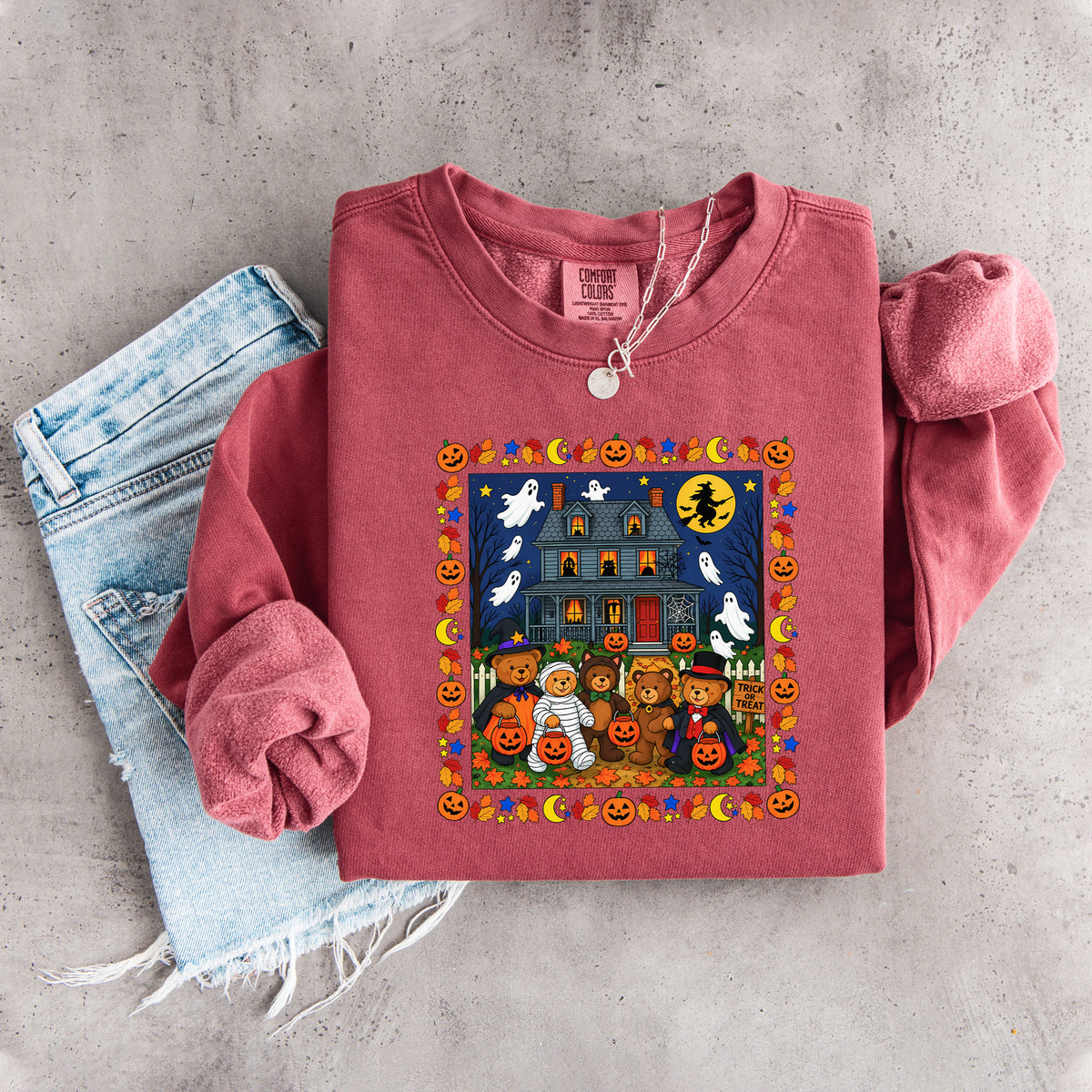 Sweat-shirt à col rond « Trick Or Treat Bears Haunted House »