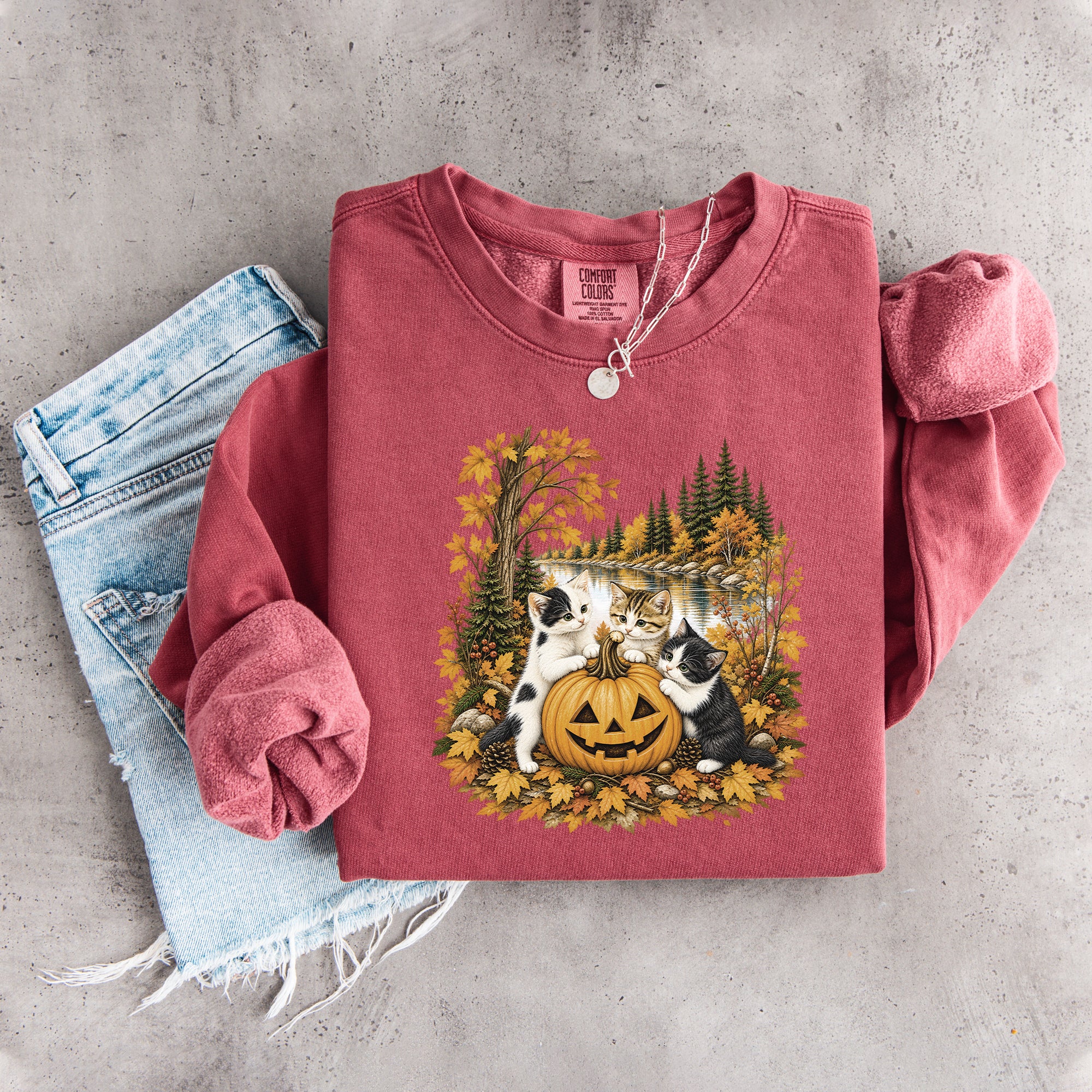 Vintage-90er-Katzen-Halloween-Sweatshirt
