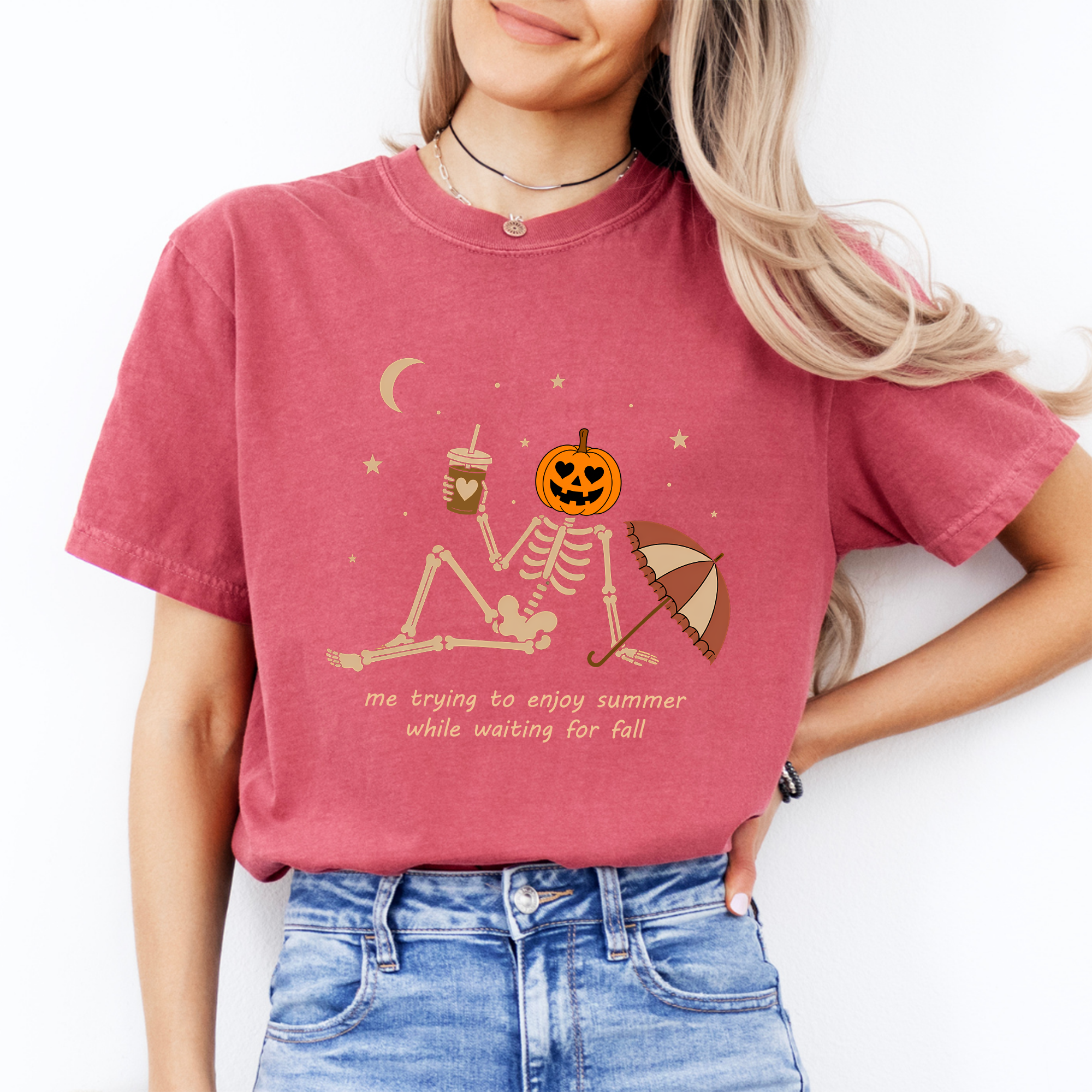 T-shirt amusant à motif squelette « En attendant l’automne »