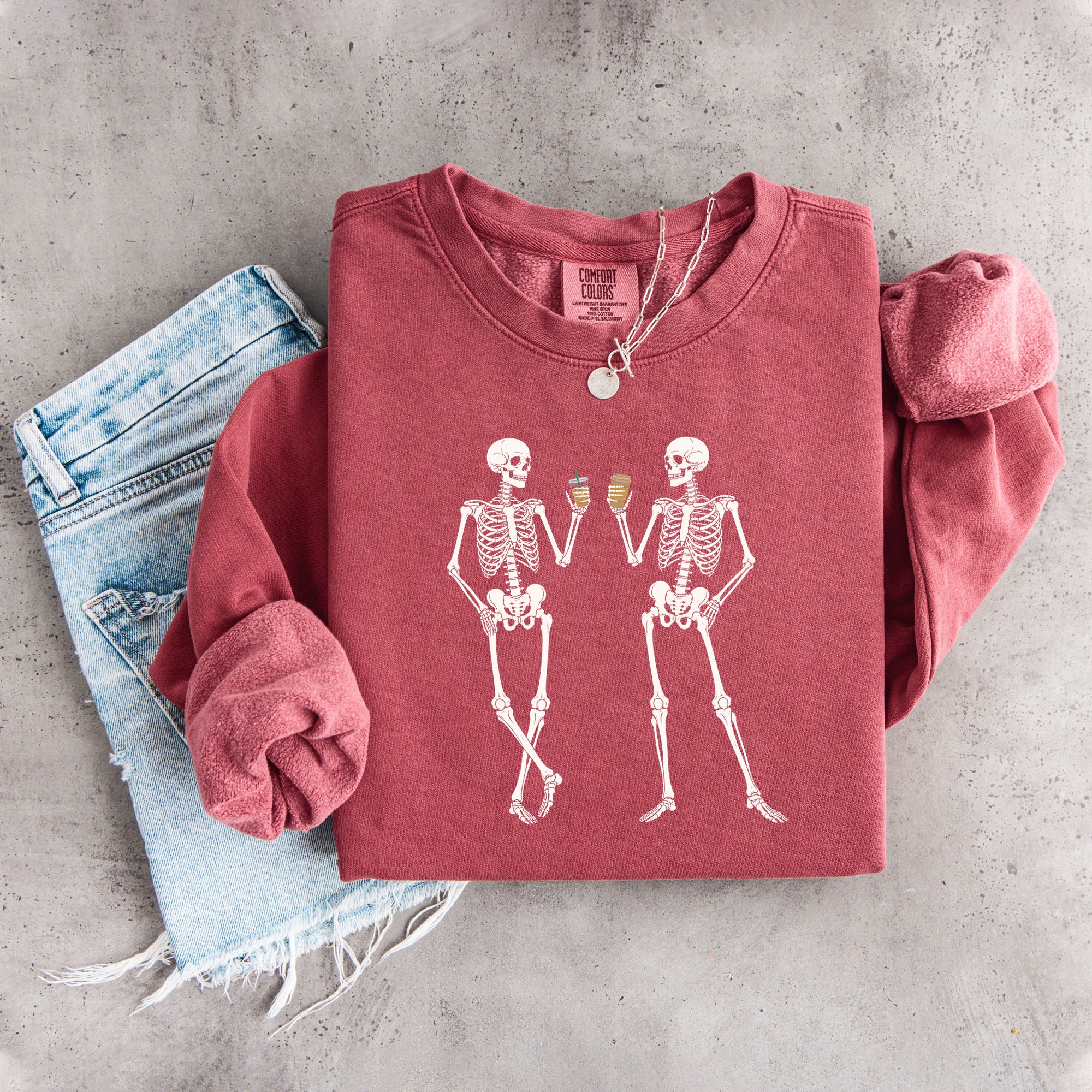 Skeleton Drinking Coffee Sweatshirt