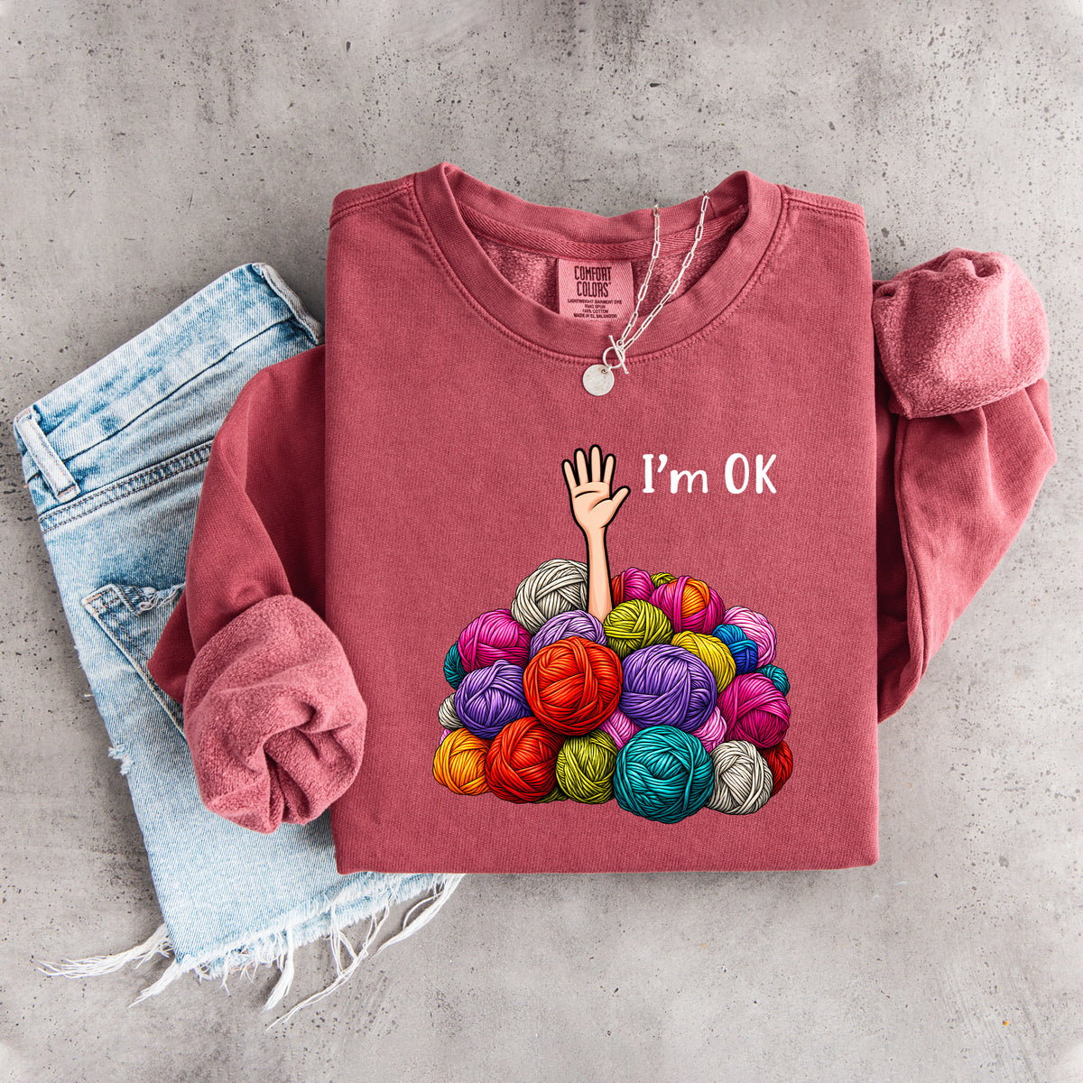 Sweatshirt „Ich bin okay“ für Garnliebhaberinnen