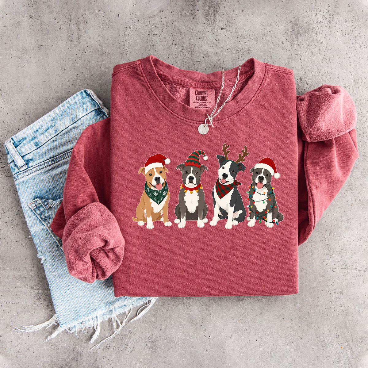Holiday Pitbulls Lineup Crewneck Sweatshirt – Festive Bully Breed Pullover