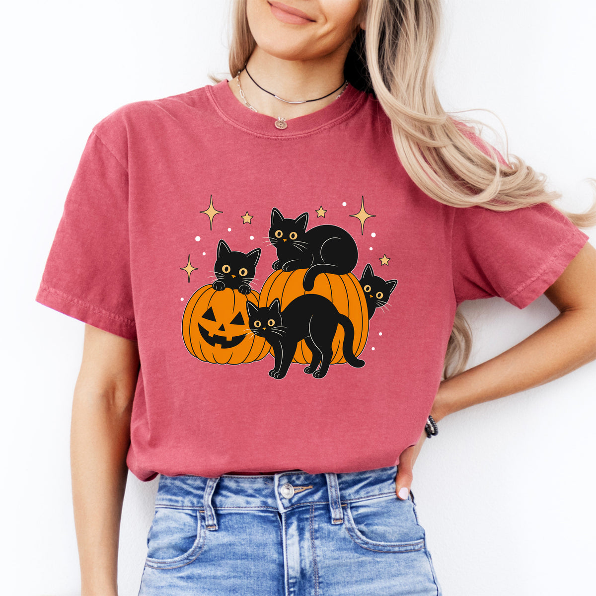 Halloween-T-Shirt „Schwarze Katze“