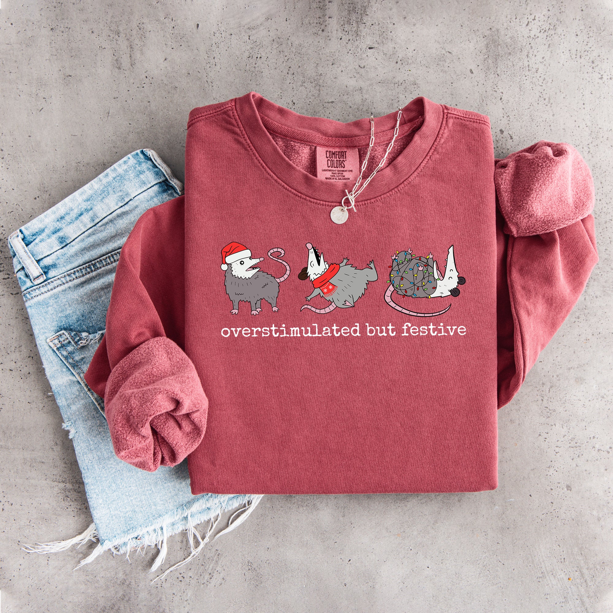 Overstimulated But Festive Possum Christmas Sweatshirt