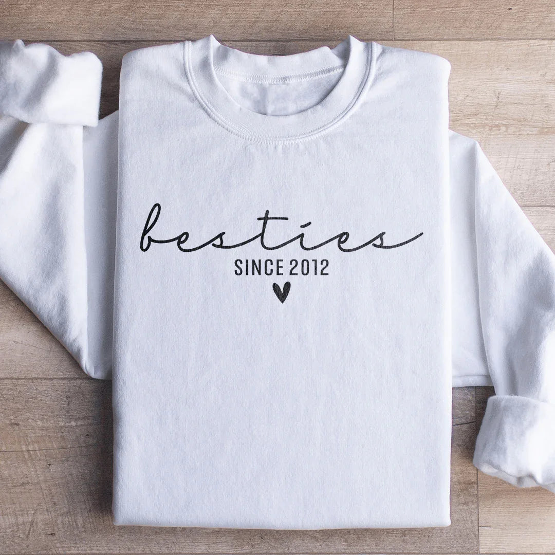 Custom Besties Crewneck Cute Gift For Friends Sweatshirt White / S Printify Sweatshirt T-Shirt