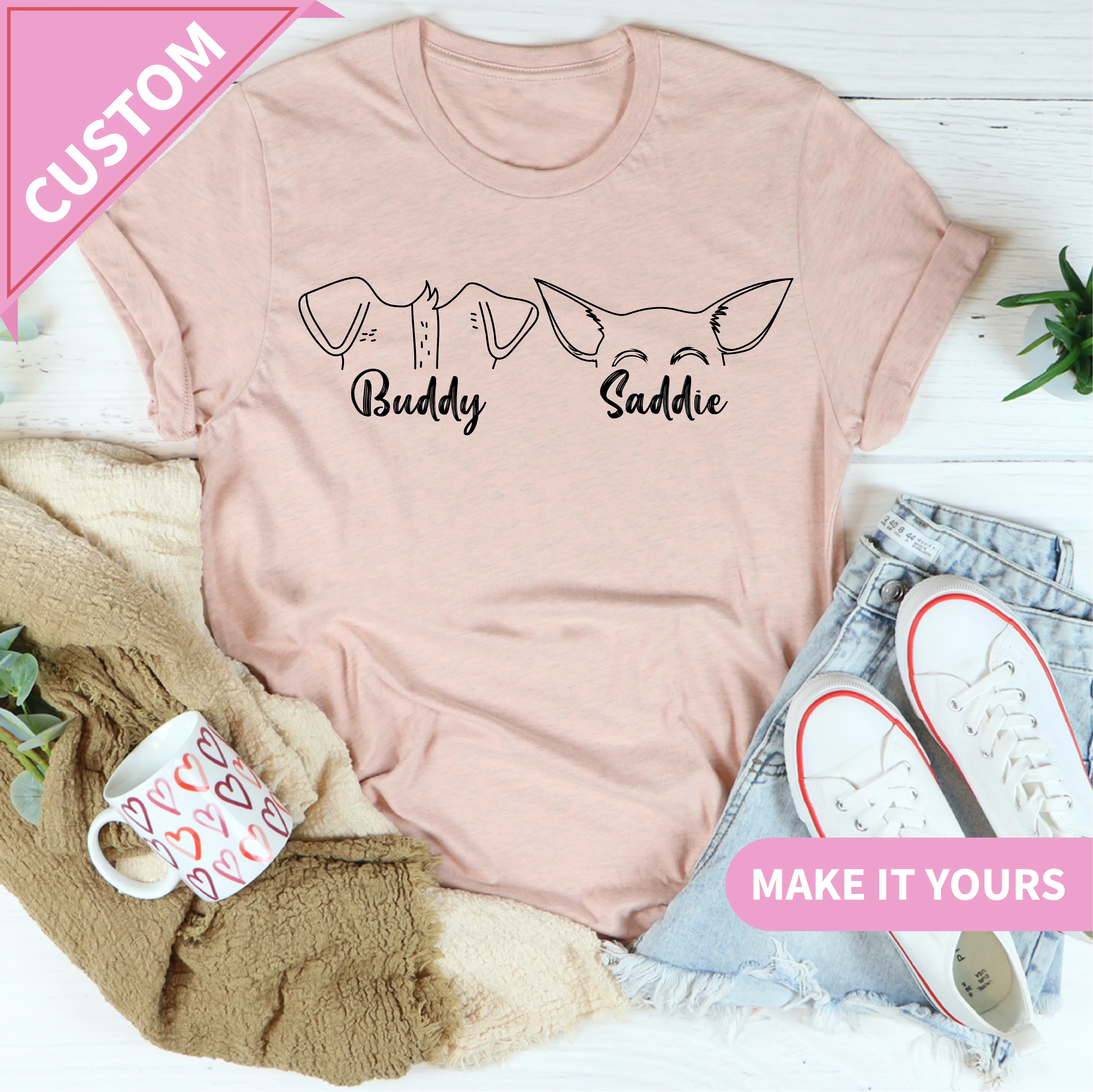 Custom Dog Ears Minimalist Pet Portrait Shirt for Dog Moms Tee Printify T-Shirt T-Shirt